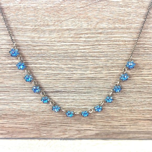 Flower Necklace Blue Stone Flowers Pendant Vintage Boho Jewelry Trinket Gift - Picture 6 of 8